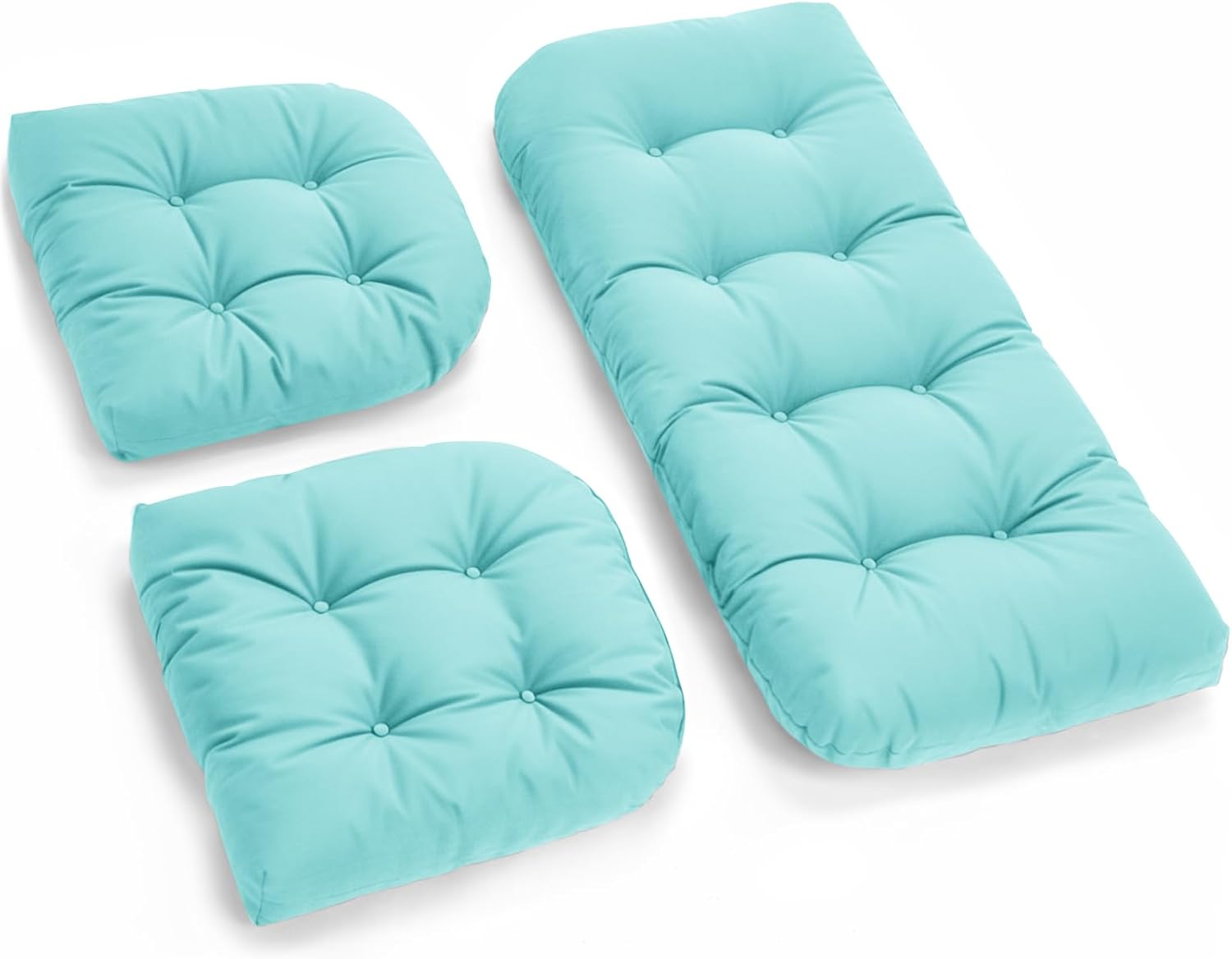 All Weather Outdoor Wicker Chair Cushions of 3 Pieces, Waterproof Outdoor Wicker Chair Cushion for Patio Furniture Loveseat Settee Bench, 1 Loveseat and 2 U-Shaped Thickened Cushions, Blue