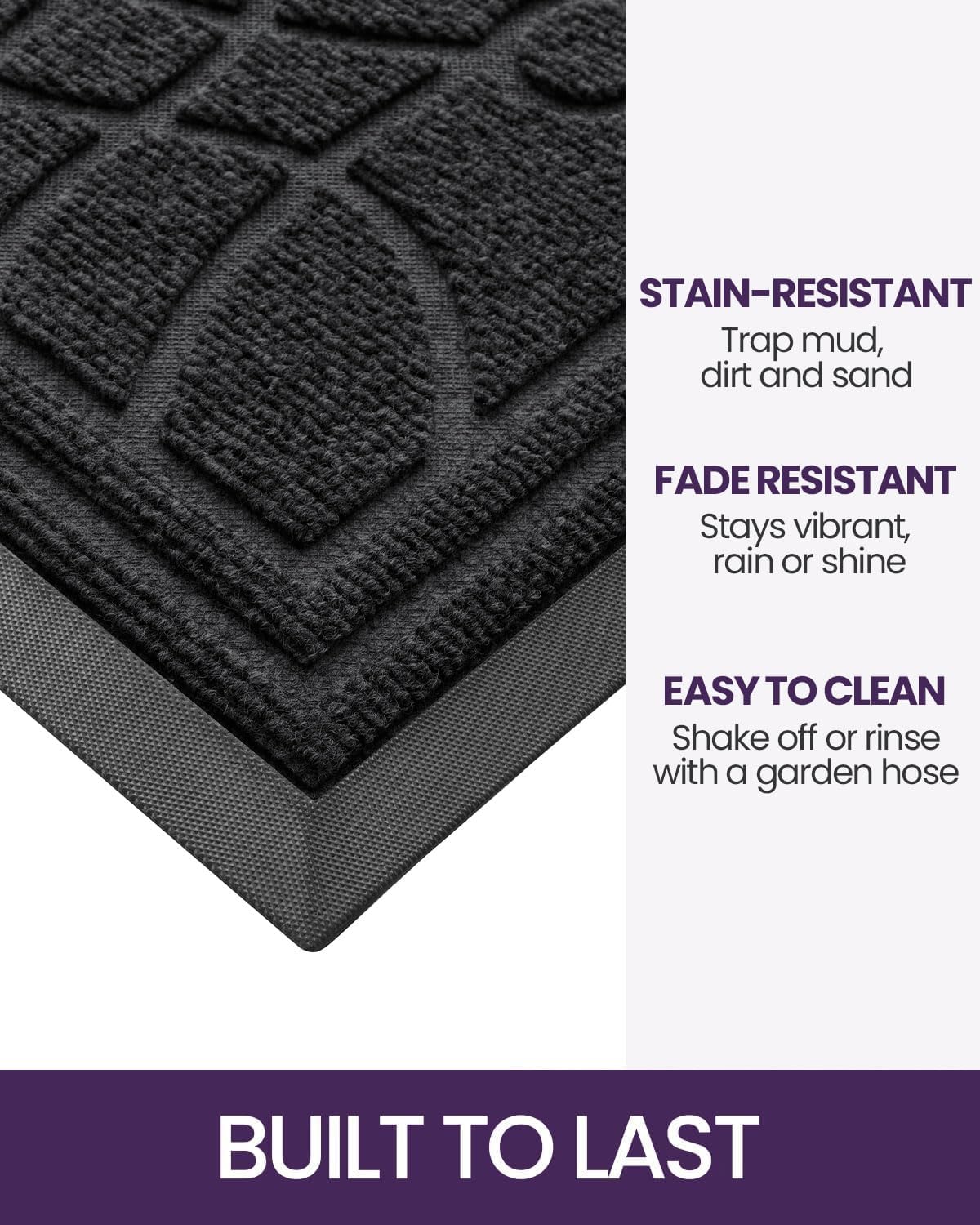 DEXI Front Door Mat Outside Entrance, Heavy Duty Non Slip Low Profile Doormat for Entryway, Trap Dirt and Moisture Welcome Mats, Easy Clean, Patio, Garage, 6x4, Black