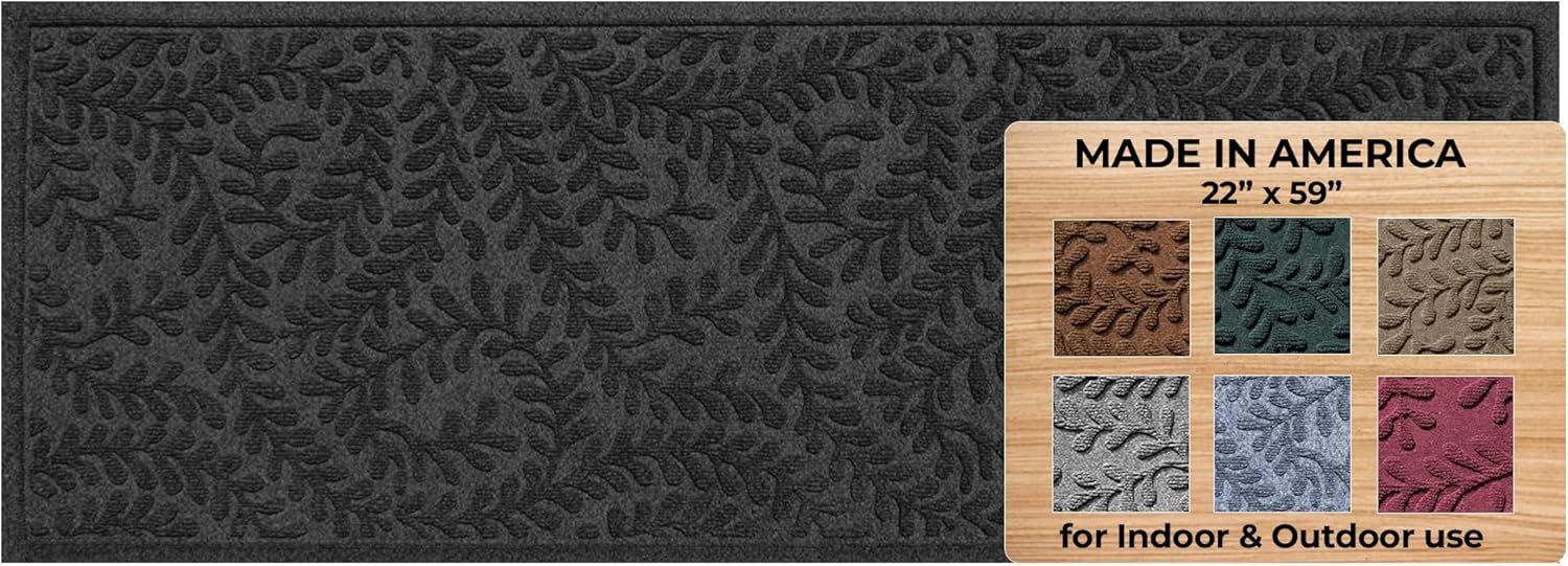 WaterHog Indoor/Outdoor Door Mat, 2' x 5', Made in USA, Durable & Skid-Resistant Front Door Rug, Decorative, Water-Trapping & Heavy-Duty Entryway Mat for Your Home, Boxwood Collection, Khaki/Camel