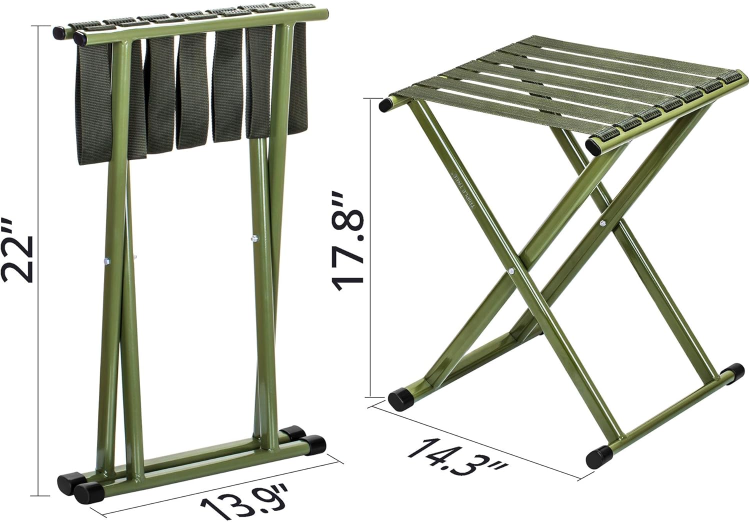 TRIPLE TREE Folding Stool, 2-Pack Portable Camping Stool 17.8inch Height Lightweight Stainless Steel Foldable Chair for Outdoor Camping Walking Hunting Hiking Fishing, Support 600 lbs