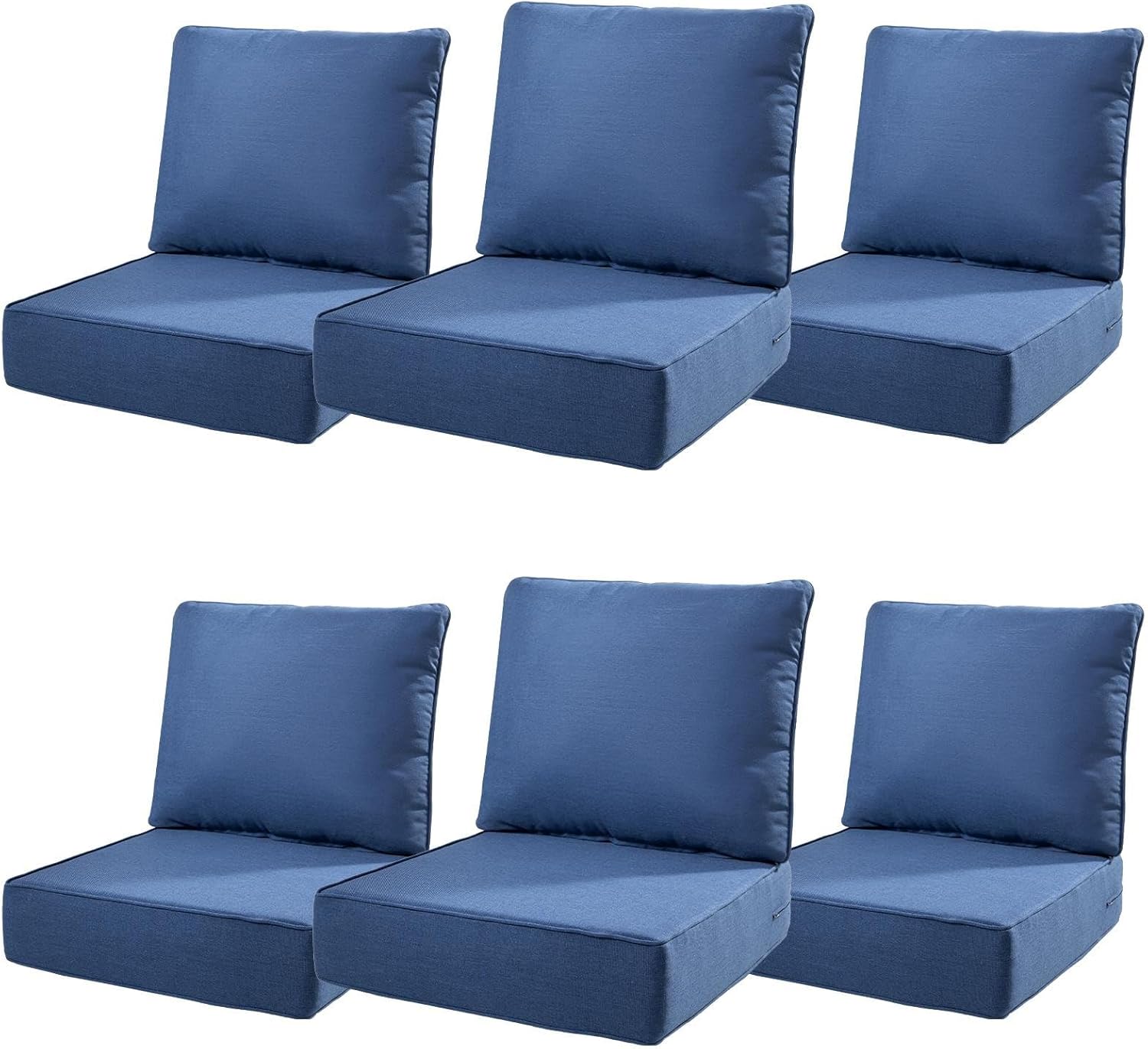 6" Thick Outdoor Cushions 22x24x6, 1-Set Deep Seat Patio Cushions with Removable Cover, Waterproof & Fade Resistant Replacement for Wicker Chair, Loveseat, Sofa - Blue