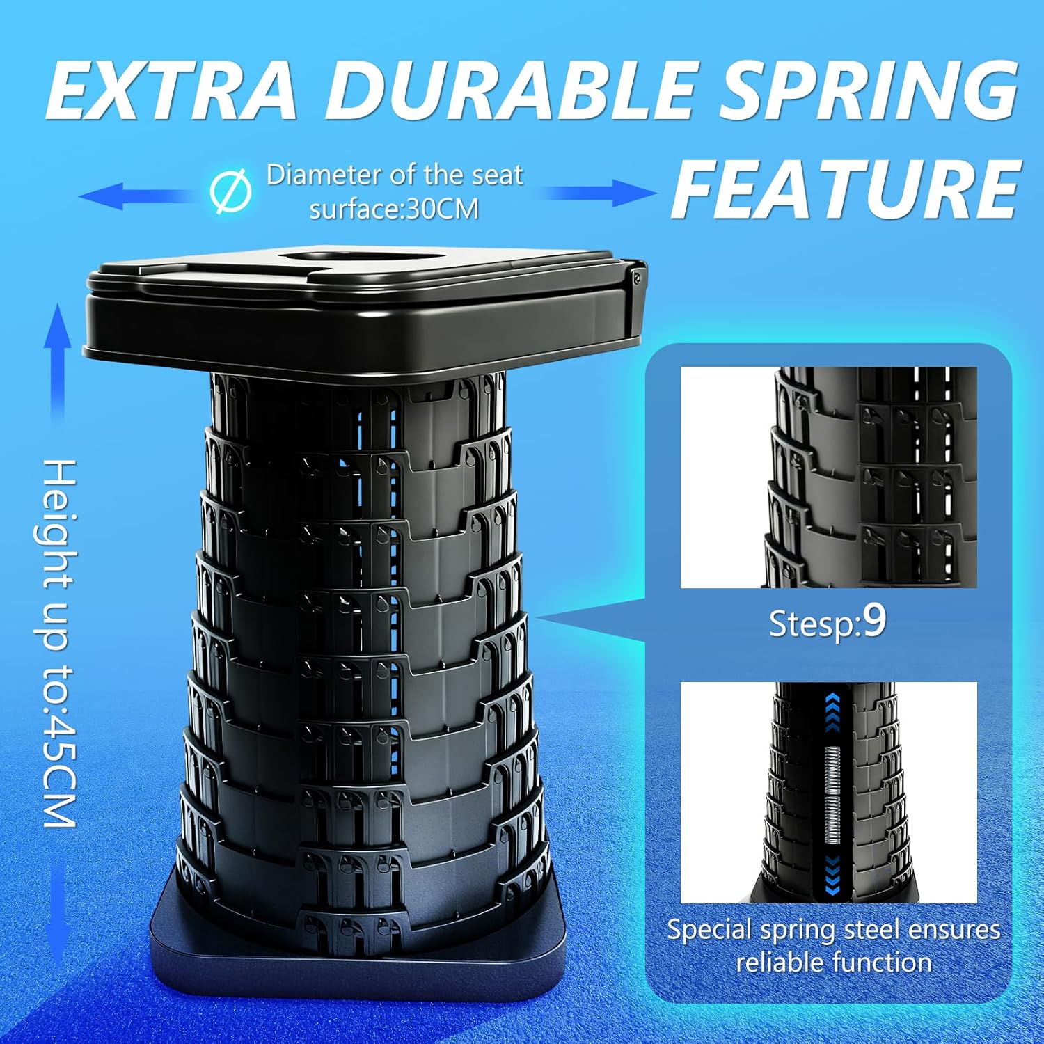 Upgraded Collapsible Stool with Backrest, Portable Telescopic Seat with Carry Bag, Square Folding Stool for Camping Gardening Fishing Hiking BBQ, Max Load Capacity 550lbs
