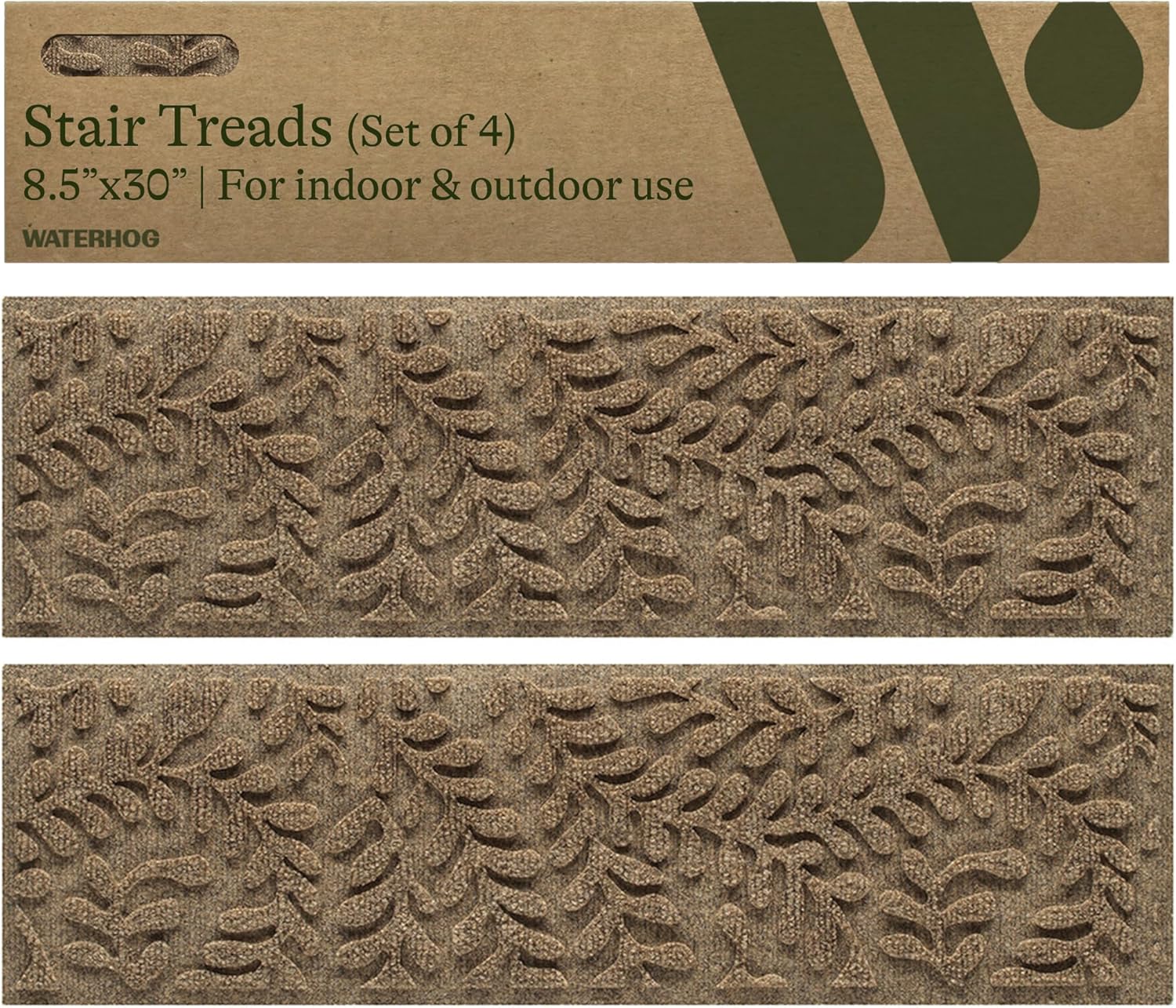 WaterHog Indoor/Outdoor Door Mat, 2' x 5', Made in USA, Durable & Skid-Resistant Front Door Rug, Decorative, Water-Trapping & Heavy-Duty Entryway Mat for Your Home, Boxwood Collection, Khaki/Camel