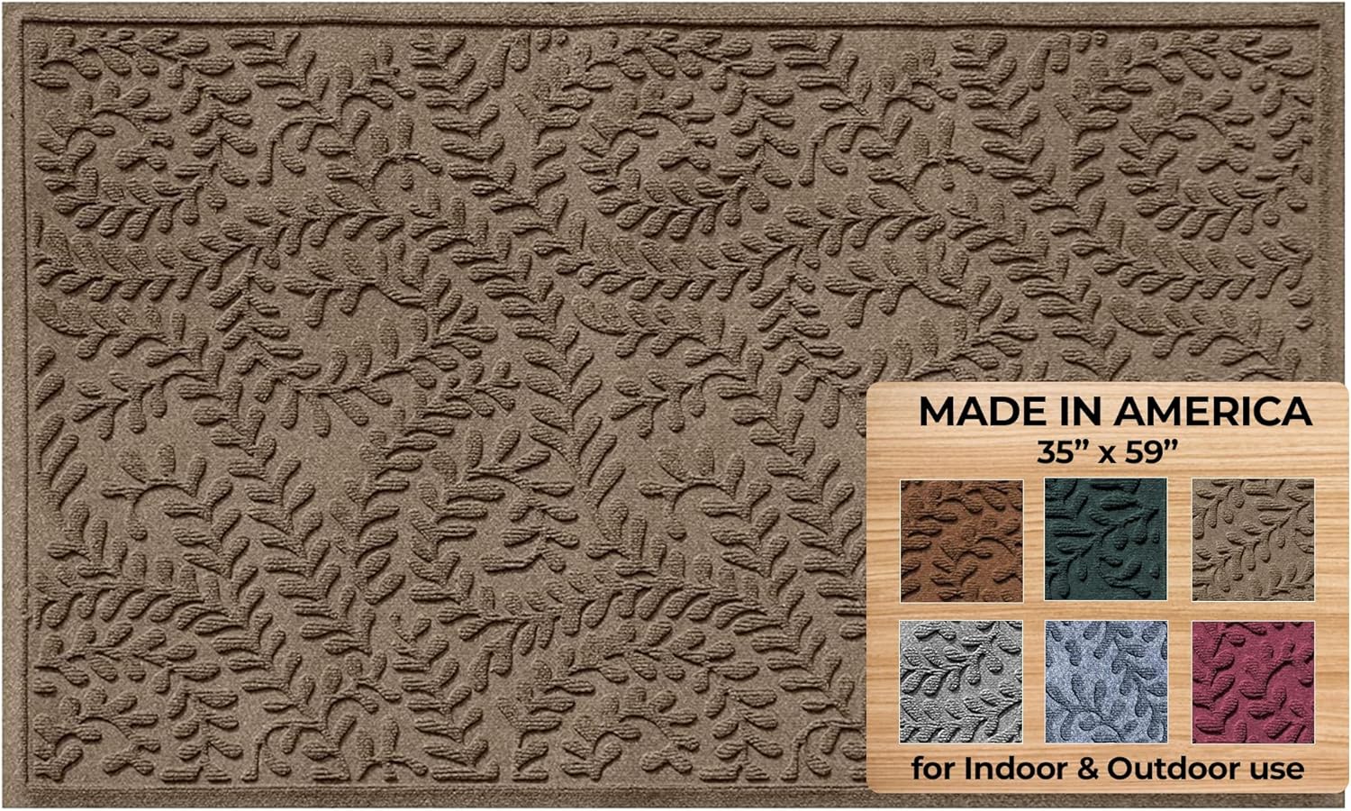 WaterHog Indoor/Outdoor Door Mat, 2' x 5', Made in USA, Durable & Skid-Resistant Front Door Rug, Decorative, Water-Trapping & Heavy-Duty Entryway Mat for Your Home, Boxwood Collection, Khaki/Camel