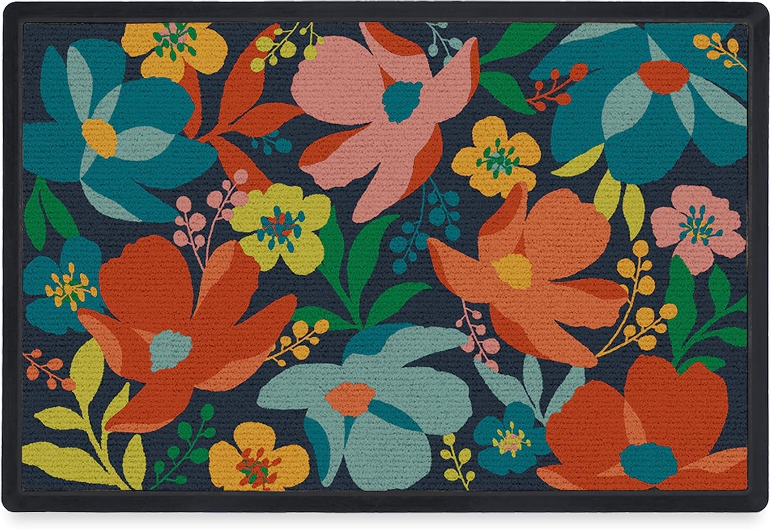 RUGGABLE Washable Front Doormat – Poppy Fields 2x3 Indoor/Outdoor Doormat – Fade–Resistant, Durable, Non–Slip – Welcome Mat for Entryway, Hallway, Bathroom, & Decor - with Standard Pad