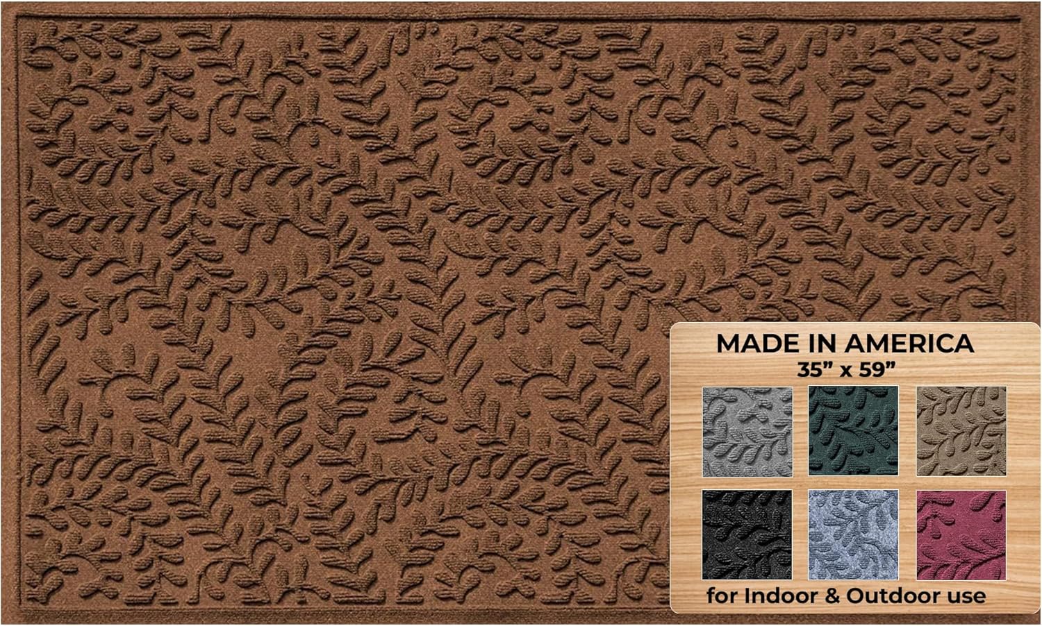 WaterHog Indoor/Outdoor Door Mat, 2' x 5', Made in USA, Durable & Skid-Resistant Front Door Rug, Decorative, Water-Trapping & Heavy-Duty Entryway Mat for Your Home, Boxwood Collection, Khaki/Camel