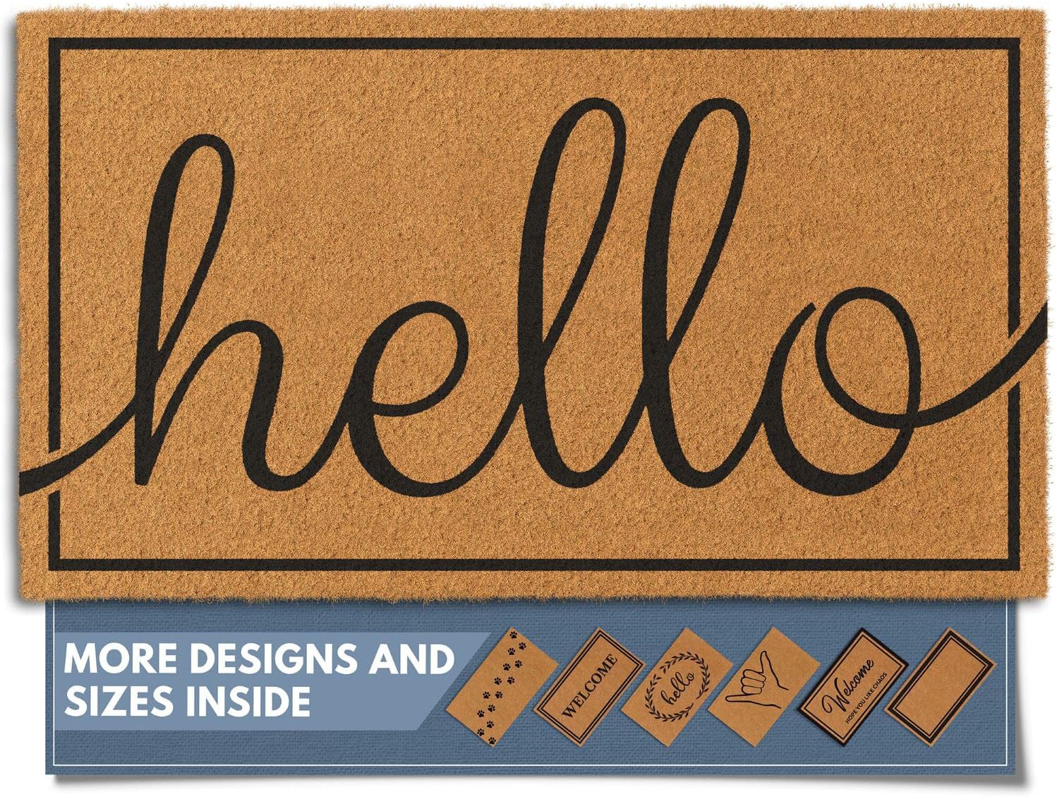 Barnyard Designs Natural Coco Coir Heavy Duty Backing Doormat - Large Cute Non-Slip Front Door Welcome Mat for Outside Entrance or Porch Entry, Brown (36x72, Border)