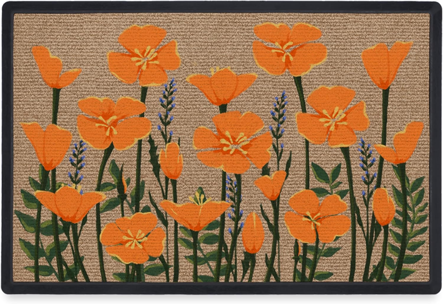 RUGGABLE Washable Front Doormat – Poppy Fields 2x3 Indoor/Outdoor Doormat – Fade–Resistant, Durable, Non–Slip – Welcome Mat for Entryway, Hallway, Bathroom, & Decor - with Standard Pad
