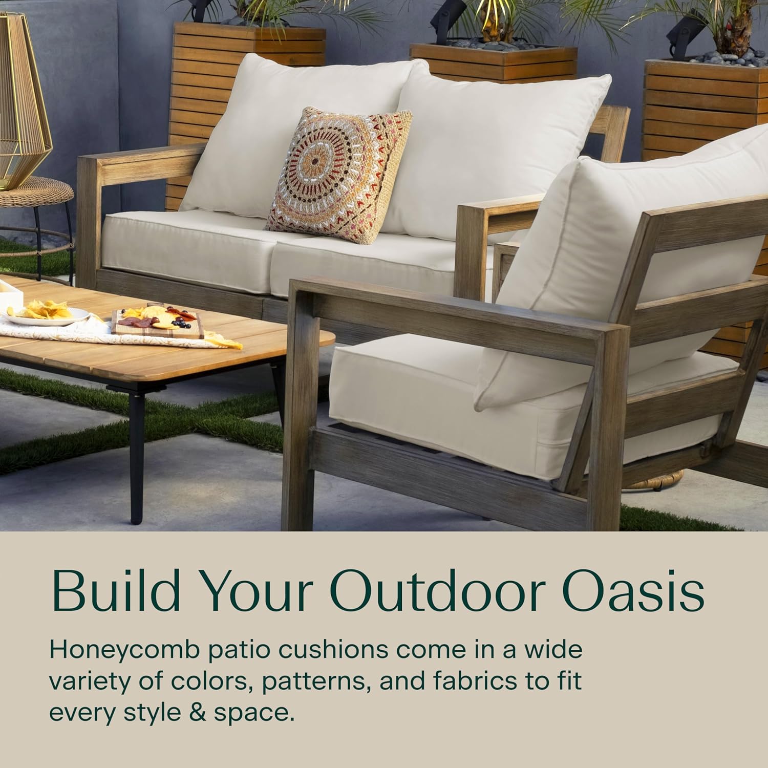 Honeycomb Outdoor Deep Seat, 24 x 23, Textured Solid Bone Chair Cushion for Patio Furniture