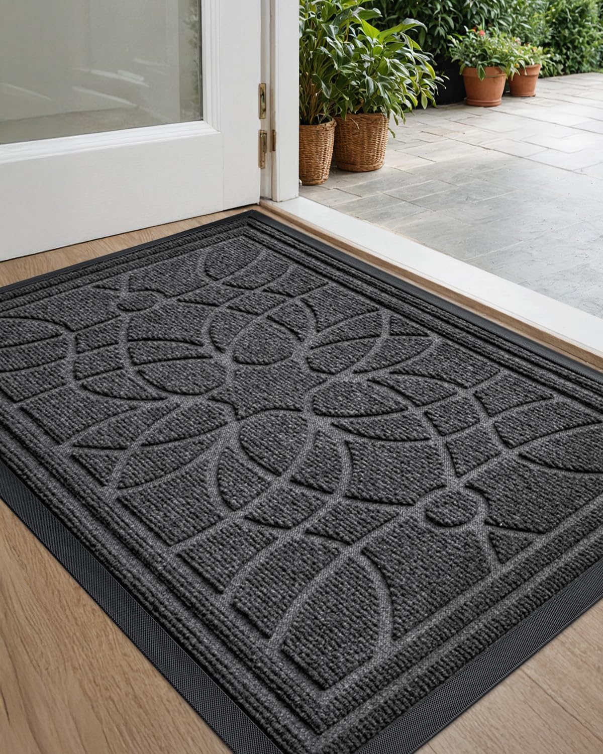 DEXI Front Door Mat Outside Entrance, Heavy Duty Non Slip Low Profile Doormat for Entryway, Trap Dirt and Moisture Welcome Mats, Easy Clean, Patio, Garage, 6x4, Black