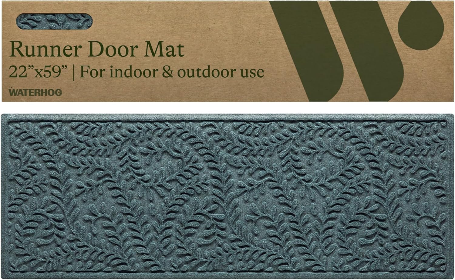 WaterHog Indoor/Outdoor Door Mat, 2' x 5', Made in USA, Durable & Skid-Resistant Front Door Rug, Decorative, Water-Trapping & Heavy-Duty Entryway Mat for Your Home, Boxwood Collection, Khaki/Camel