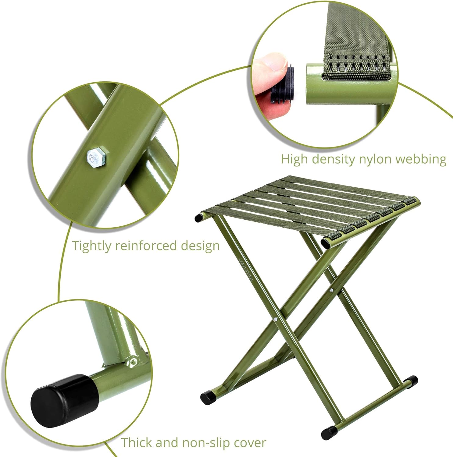 TRIPLE TREE Folding Stool, 2-Pack Portable Camping Stool 17.8inch Height Lightweight Stainless Steel Foldable Chair for Outdoor Camping Walking Hunting Hiking Fishing, Support 600 lbs