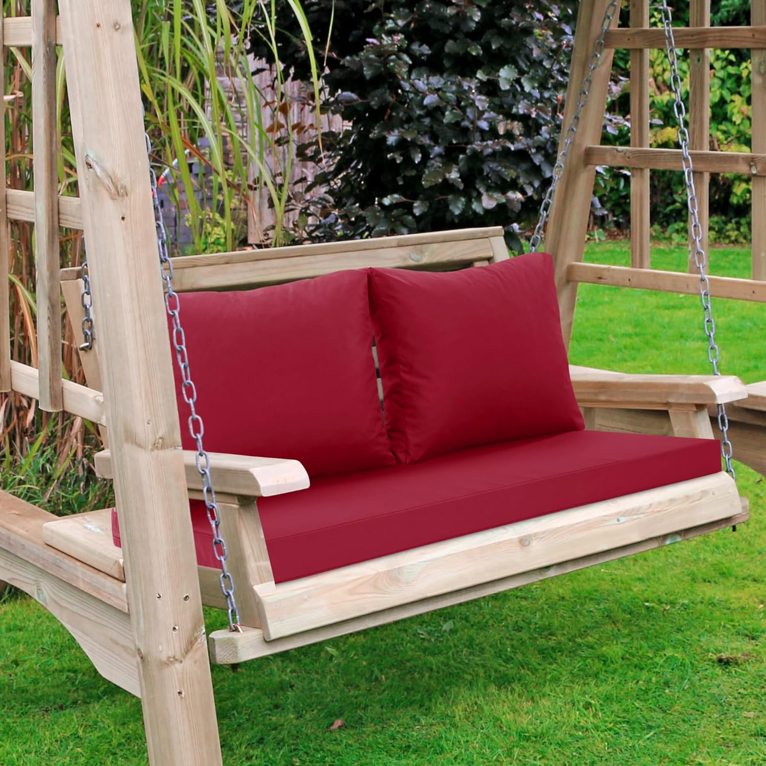 Outdoor Loveseat Cushions for Patio Furniture, Waterproof Weather & Fade Resistant Seat and Backrest Cushion Set with Removable Cover, 46 x 26 Inch, Red