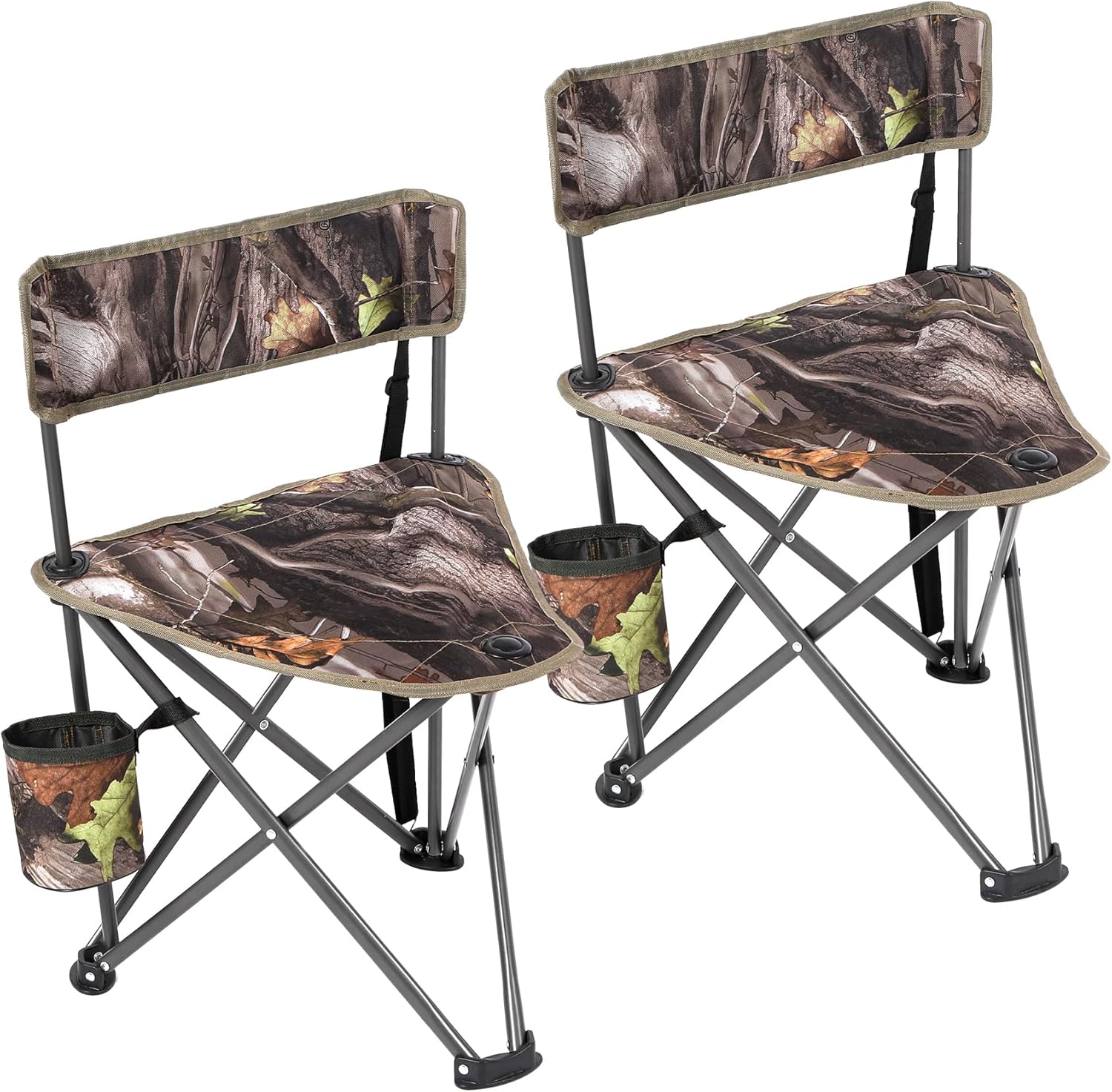 REDCAMP 2 Pack Tripod Camping Chairs Folding Lightweight, Portable 3 Legged Tripod Stool Seat with Backrest, Small Golf Chair Compact for Adults Fishing Hunting, Black