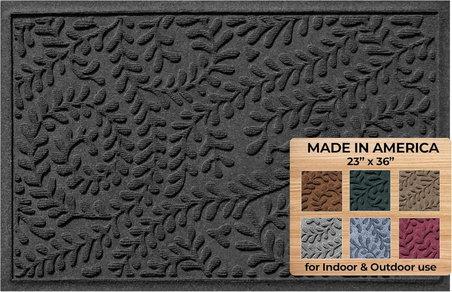 WaterHog Indoor/Outdoor Door Mat, 2' x 5', Made in USA, Durable & Skid-Resistant Front Door Rug, Decorative, Water-Trapping & Heavy-Duty Entryway Mat for Your Home, Boxwood Collection, Khaki/Camel