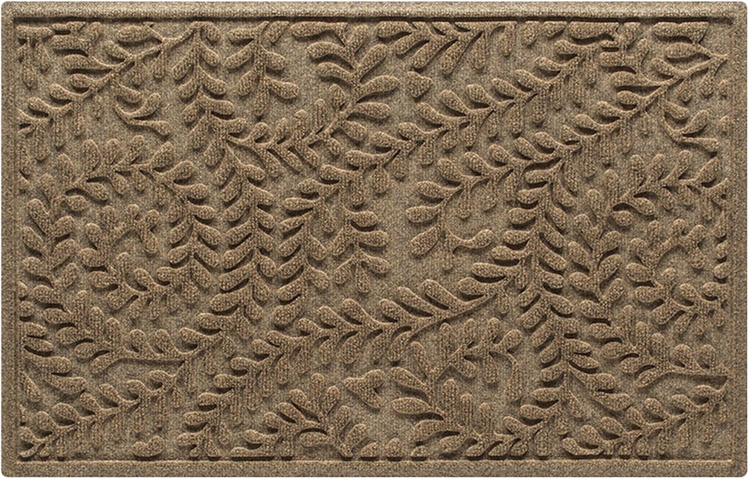 WaterHog Indoor/Outdoor Door Mat, 2' x 5', Made in USA, Durable & Skid-Resistant Front Door Rug, Decorative, Water-Trapping & Heavy-Duty Entryway Mat for Your Home, Boxwood Collection, Khaki/Camel