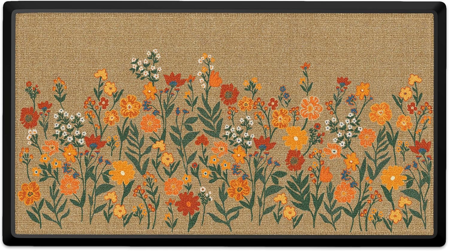 RUGGABLE Washable Front Doormat – Poppy Fields 2x3 Indoor/Outdoor Doormat – Fade–Resistant, Durable, Non–Slip – Welcome Mat for Entryway, Hallway, Bathroom, & Decor - with Standard Pad