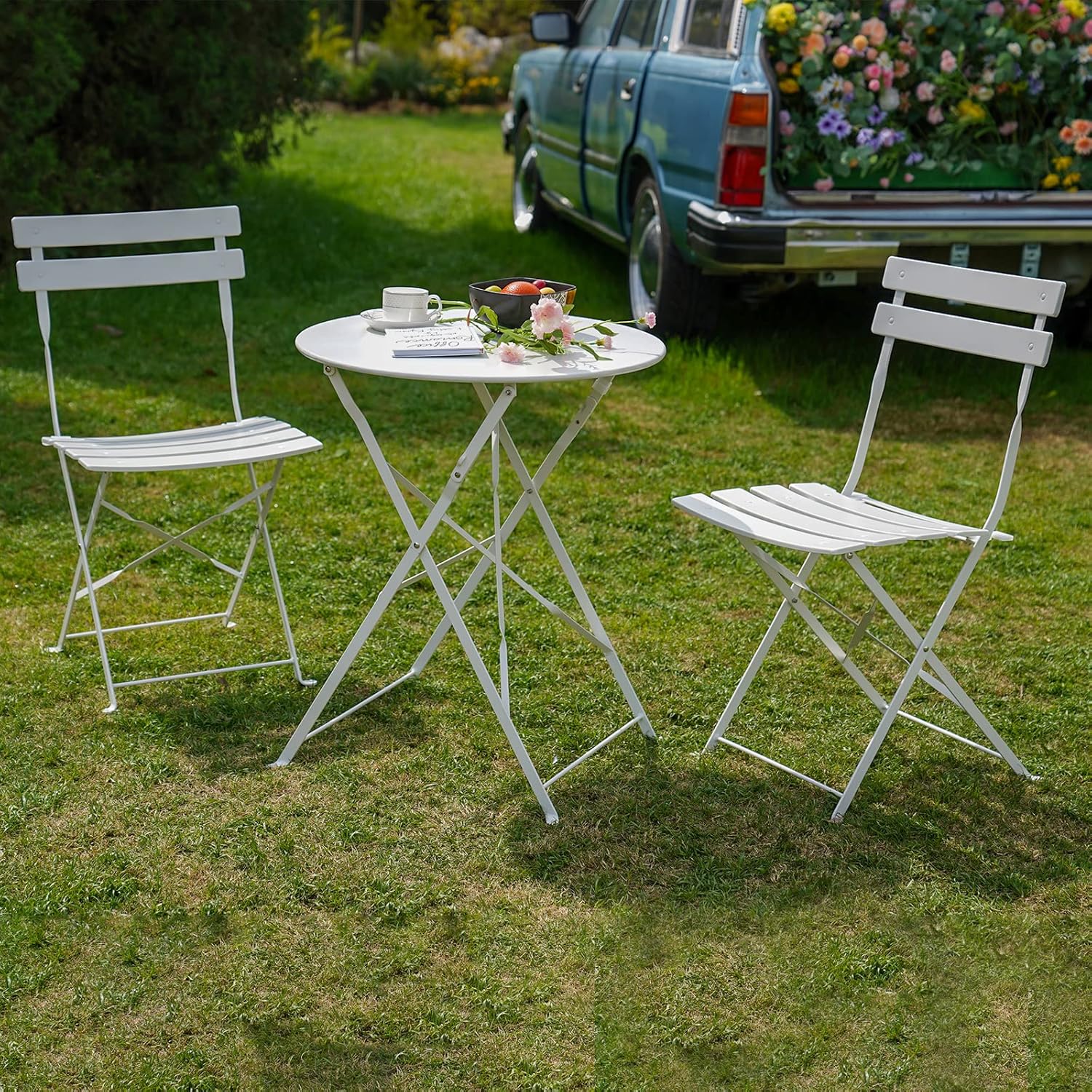 Grand patio 3-Piece Folding Bistro Set, 2 Chairs and 1 Table, Weather-Resistant Outdoor/Indoor Conversation Set for Patio, Yard, Garden-Yellow