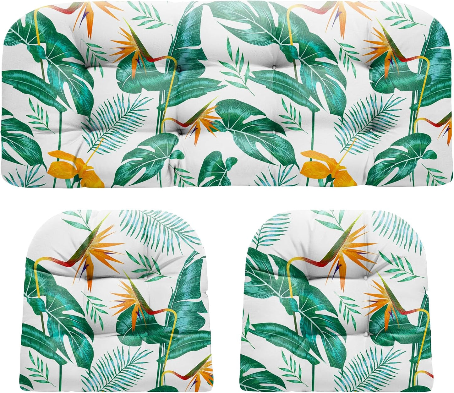 Wicker Chair Cushions, Waterproof Outdoor Loveseat Cushions for Patio Furniture, Tufted Wicker Furniture Cushions, 1 Loveseat and 2 U-Shaped Cushions, Grey