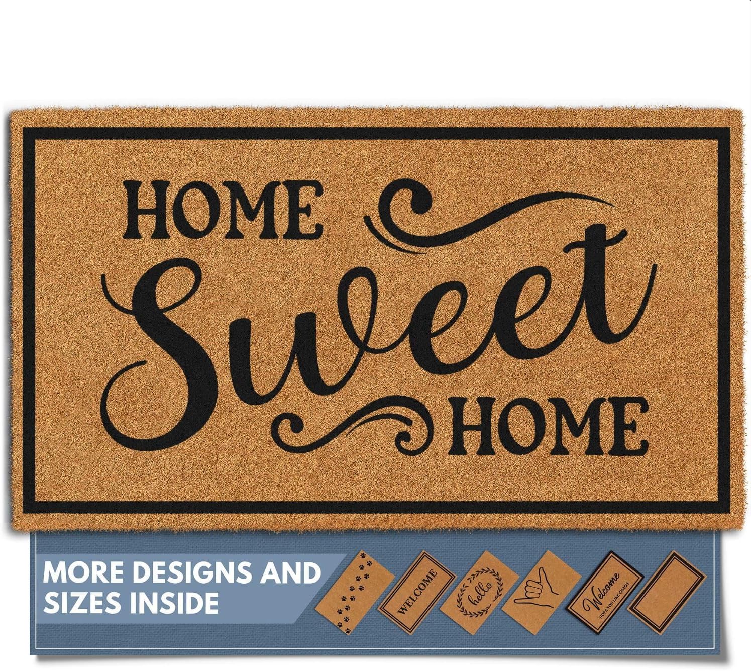 Barnyard Designs Natural Coco Coir Heavy Duty Backing Doormat - Large Cute Non-Slip Front Door Welcome Mat for Outside Entrance or Porch Entry, Brown (36x72, Border)