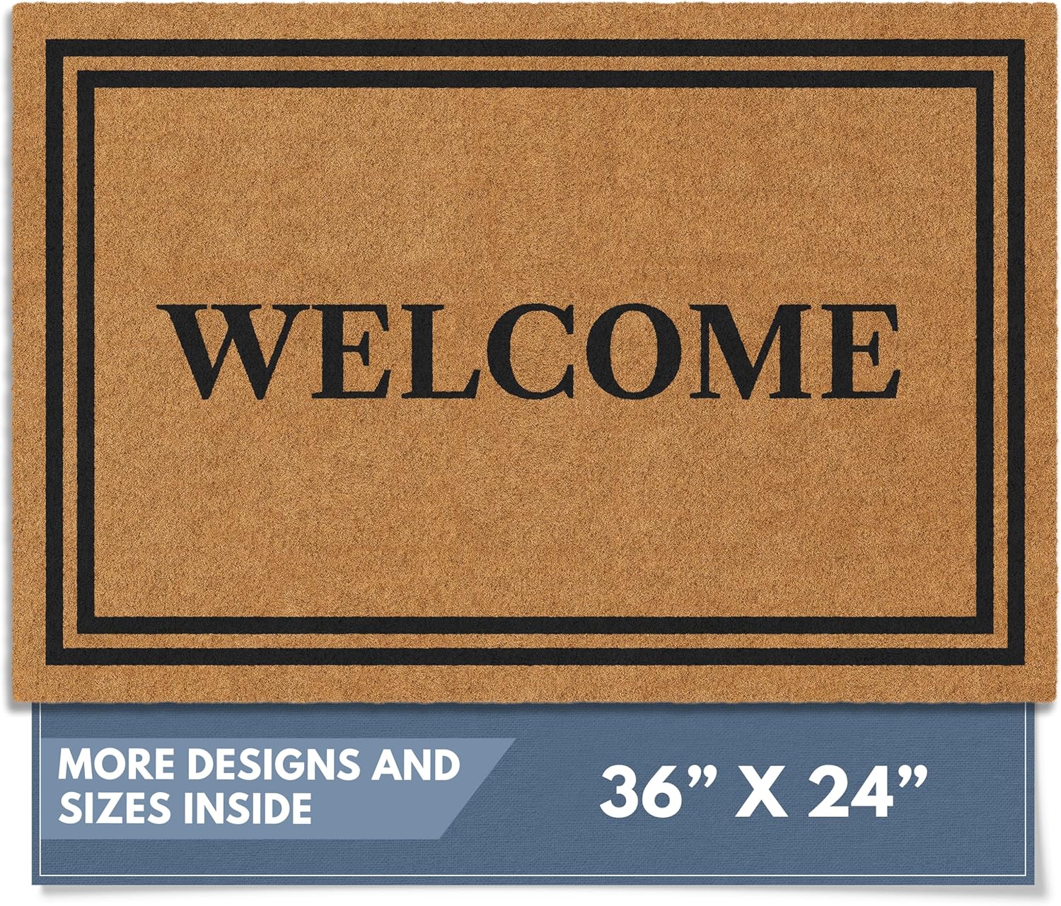 Barnyard Designs Natural Coco Coir Heavy Duty Backing Doormat - Large Cute Non-Slip Front Door Welcome Mat for Outside Entrance or Porch Entry, Brown (36x72, Border)