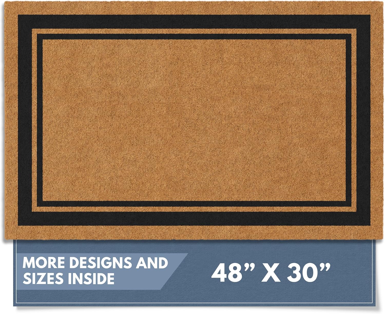 Barnyard Designs Natural Coco Coir Heavy Duty Backing Doormat - Large Cute Non-Slip Front Door Welcome Mat for Outside Entrance or Porch Entry, Brown (36x72, Border)