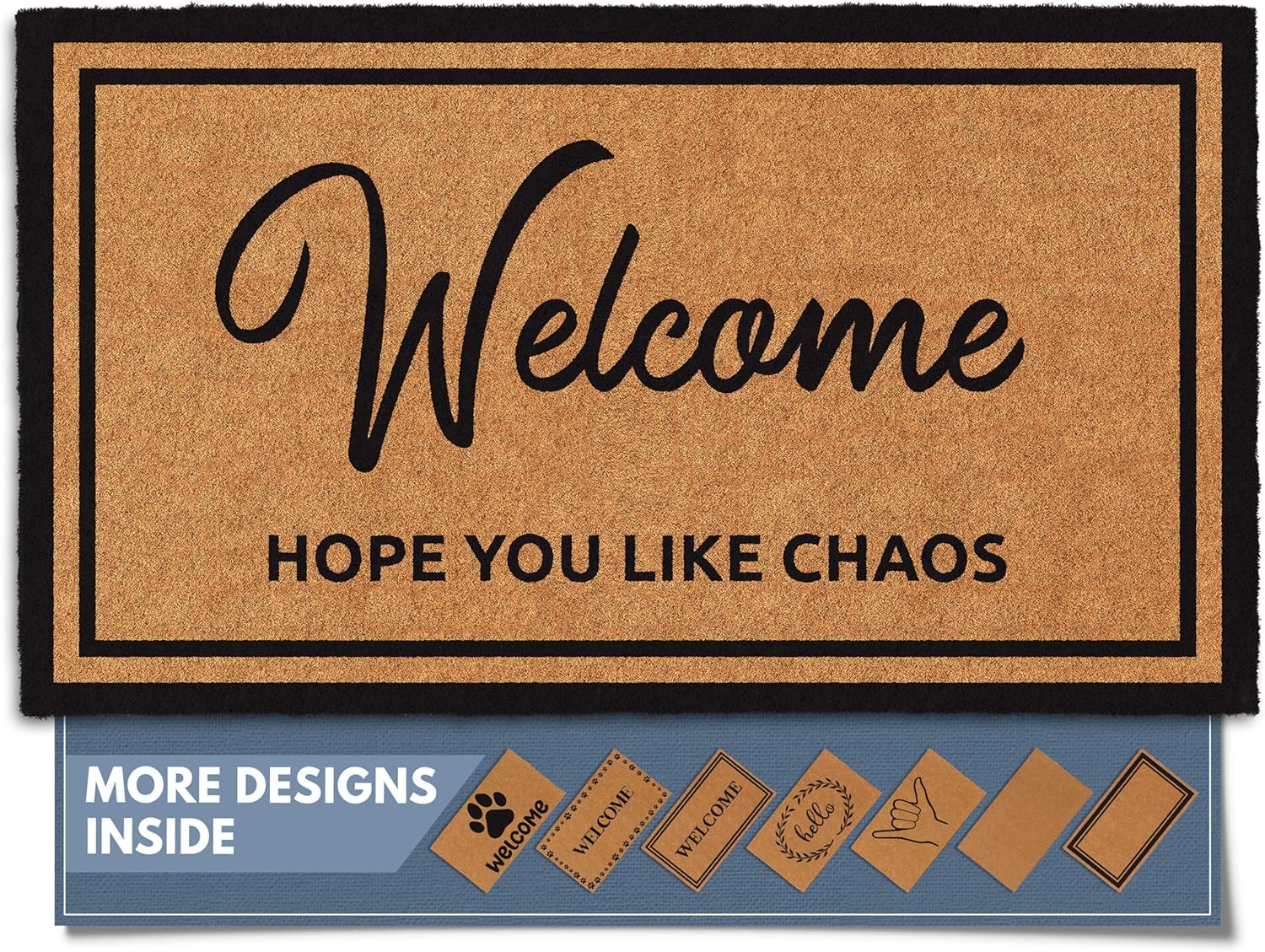 Barnyard Designs Natural Coco Coir Heavy Duty Backing Doormat - Large Cute Non-Slip Front Door Welcome Mat for Outside Entrance or Porch Entry, Brown (36x72, Border)