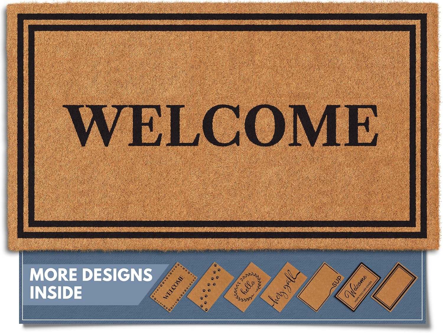 Barnyard Designs Natural Coco Coir Heavy Duty Backing Doormat - Large Cute Non-Slip Front Door Welcome Mat for Outside Entrance or Porch Entry, Brown (36x72, Border)