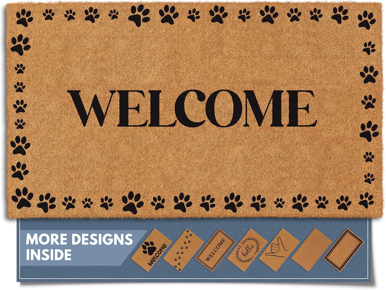 Barnyard Designs Natural Coco Coir Heavy Duty Backing Doormat - Large Cute Non-Slip Front Door Welcome Mat for Outside Entrance or Porch Entry, Brown (36x72, Border)