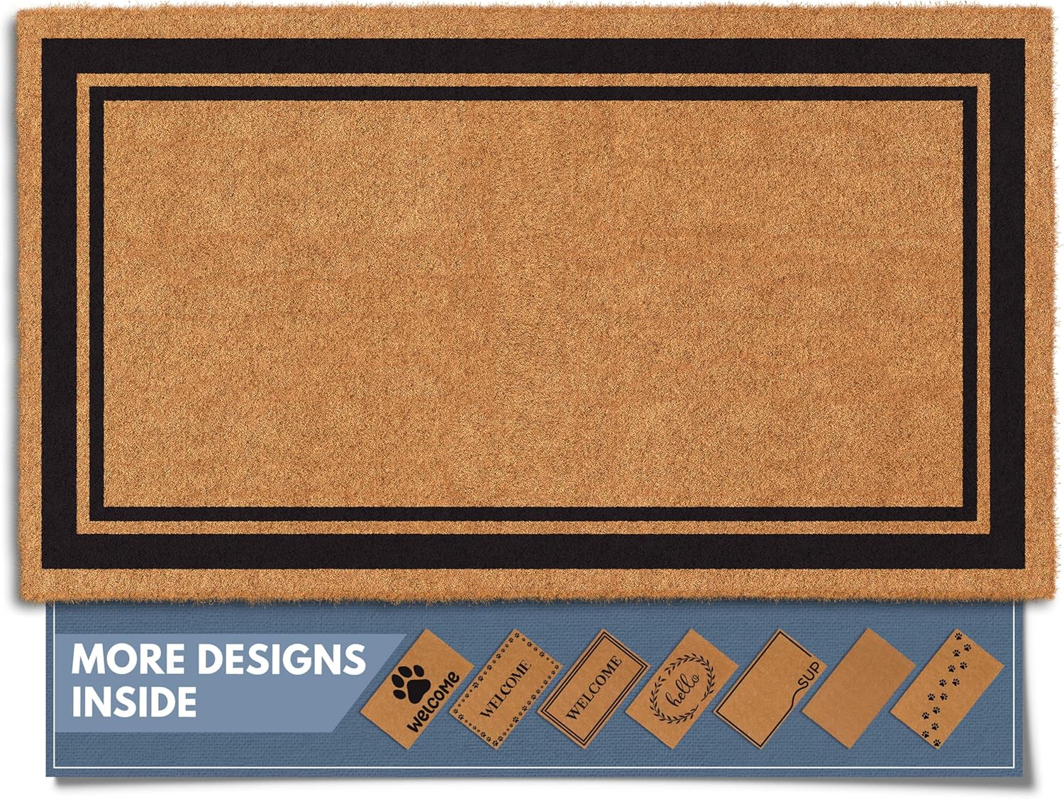 Barnyard Designs Natural Coco Coir Heavy Duty Backing Doormat - Large Cute Non-Slip Front Door Welcome Mat for Outside Entrance or Porch Entry, Brown (36x72, Border)