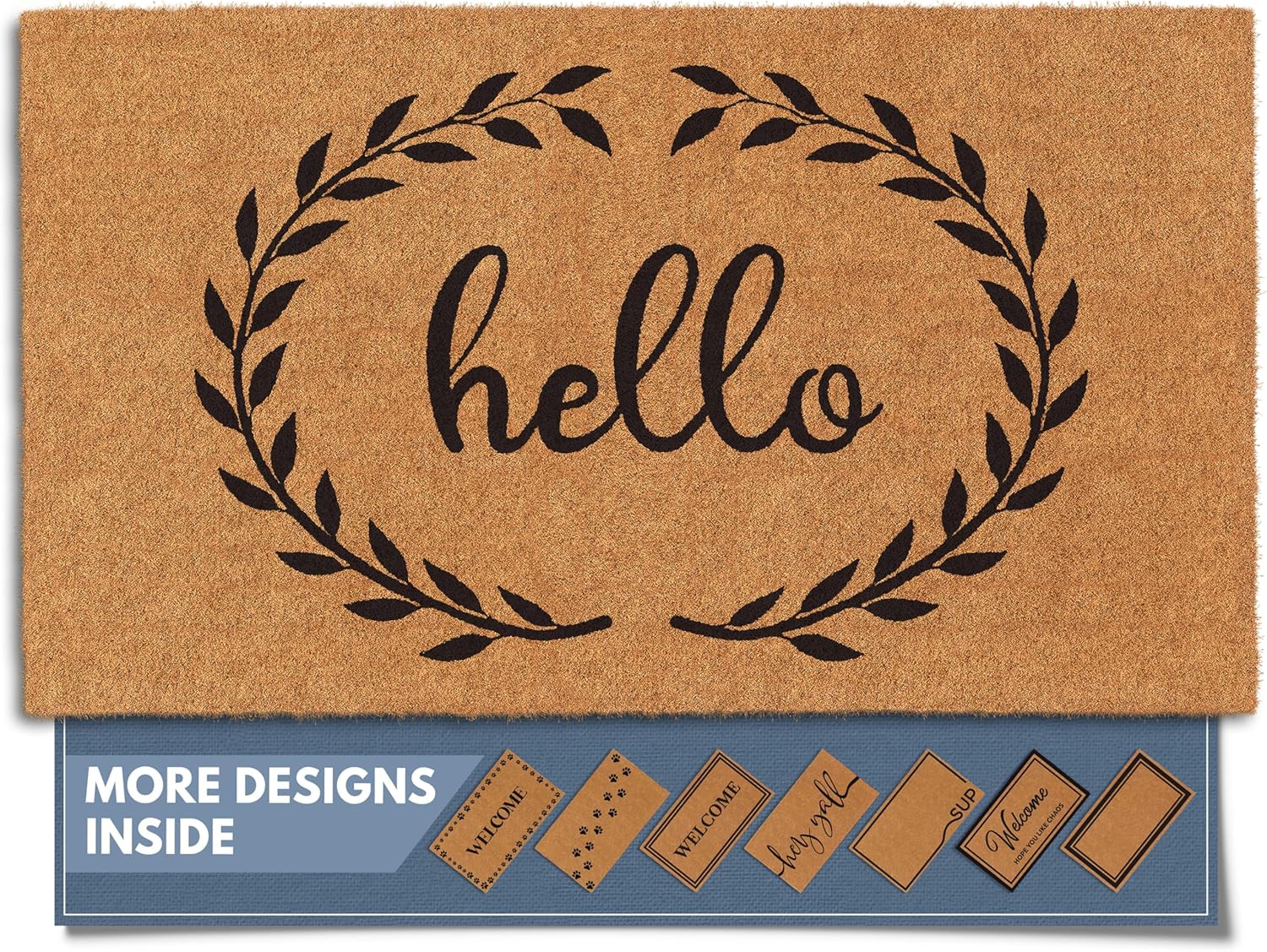 Barnyard Designs Natural Coco Coir Heavy Duty Backing Doormat - Large Cute Non-Slip Front Door Welcome Mat for Outside Entrance or Porch Entry, Brown (36x72, Border)