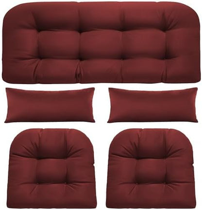 Wicker Chair Cushions of 5 Pieces, Waterproof Outdoor Loveseat Cushion for Wicker Furniture, 1 Love Seat Cushion, 2 U-Shape and 2 Lumbar Pillows for Patio Furniture (Cream)