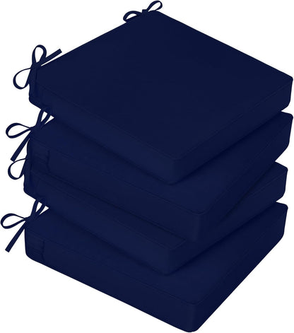 Basic Beyond Outdoor Chair Cushions for Patio Furniture, Waterproof Outdoor Seat Cushions Set of 4 19 x 19, Patio Chair Cushions Set of 4 with Ties and Handle, Navy Blue