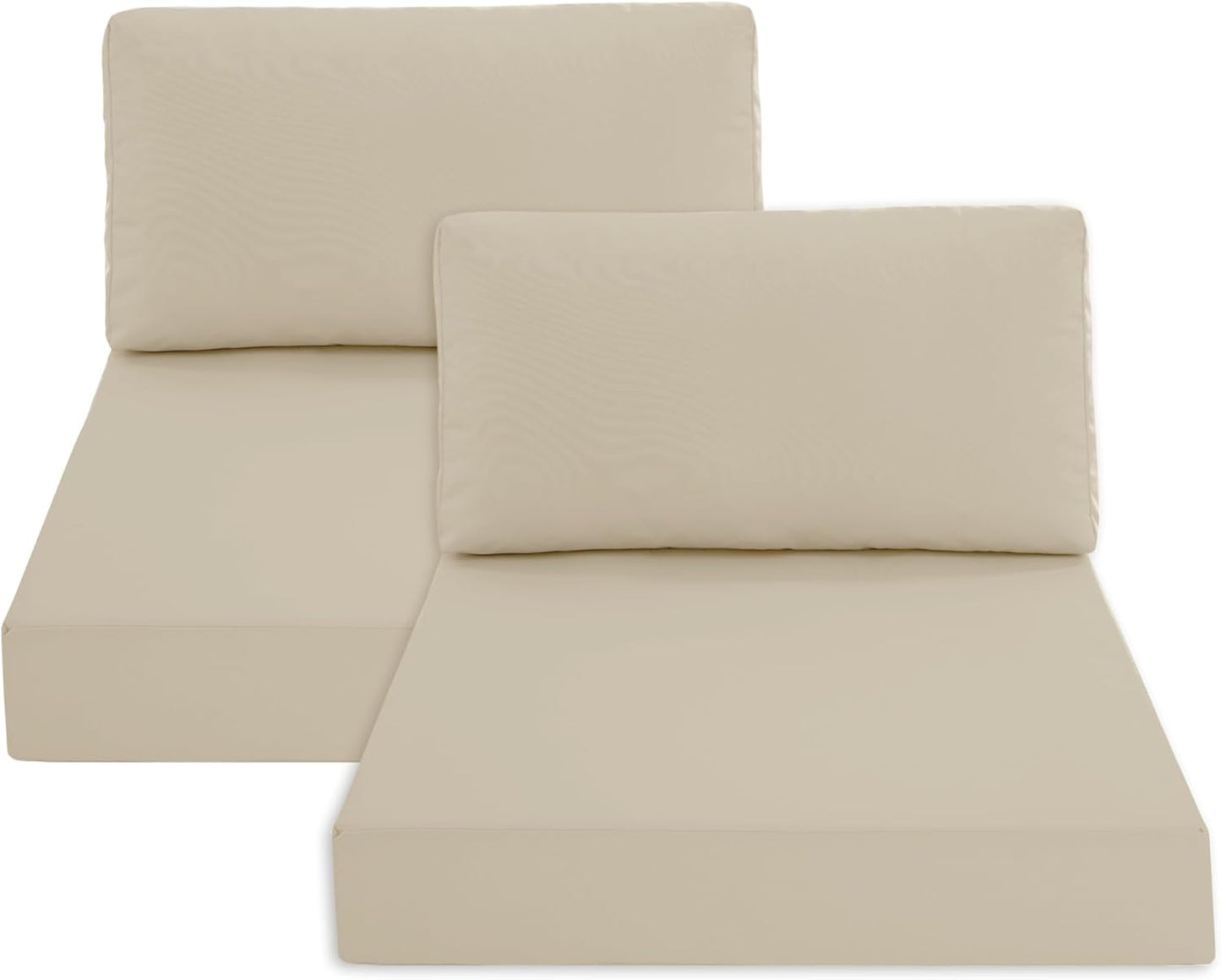 Patio Furniture Cushions Replacement Set of 2, Outdoor Deep Seat Couch Cushion and Backrest Pillow with Waterproof Removable Cover for Sectional Sofa Set, 25.6 x 25.6 Inch, Cream