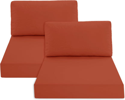 Patio Furniture Cushions Replacement Set of 2, Outdoor Deep Seat Couch Cushion and Backrest Pillow with Waterproof Removable Cover for Sectional Sofa Set, 25.6 x 25.6 Inch, Cream