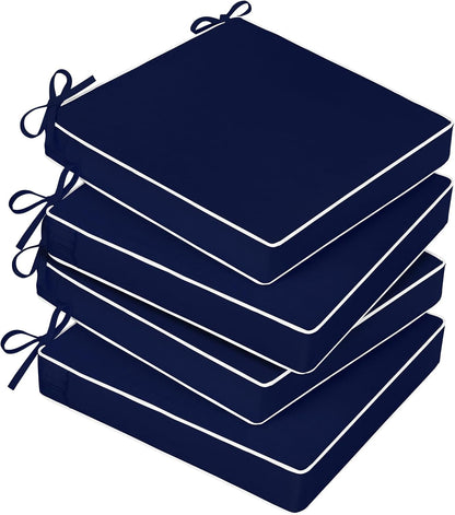 Basic Beyond Outdoor Chair Cushions for Patio Furniture, Waterproof Outdoor Seat Cushions Set of 4 19 x 19, Patio Chair Cushions Set of 4 with Ties and Handle, Navy Blue