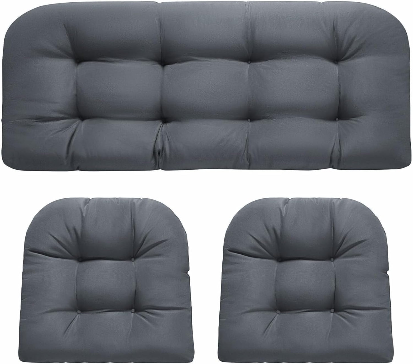 Wicker Chair Cushions, Waterproof Outdoor Loveseat Cushions for Patio Furniture, Tufted Wicker Furniture Cushions, 1 Loveseat and 2 U-Shaped Cushions, Grey