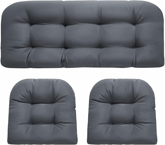 Wicker Chair Cushions, Waterproof Outdoor Loveseat Cushions for Patio Furniture, Tufted Wicker Furniture Cushions, 1 Loveseat and 2 U-Shaped Cushions, Grey