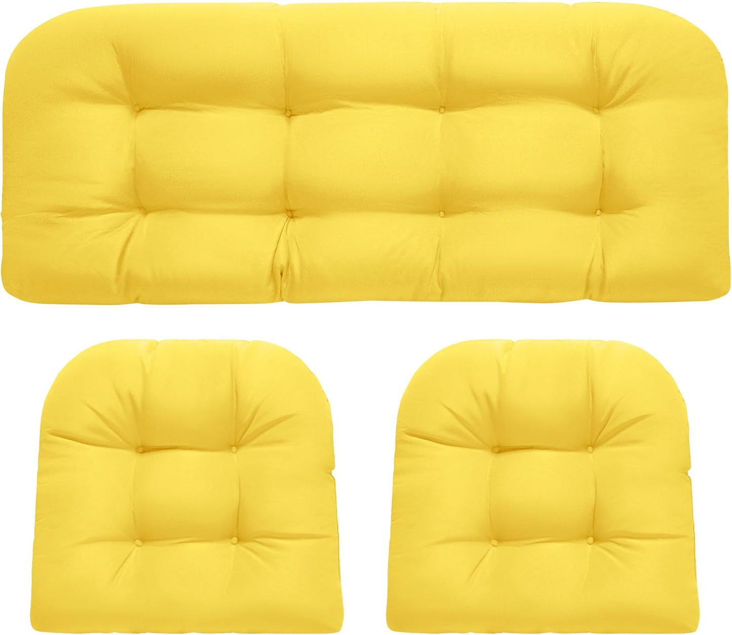 Wicker Chair Cushions, Waterproof Outdoor Loveseat Cushions for Patio Furniture, Tufted Wicker Furniture Cushions, 1 Loveseat and 2 U-Shaped Cushions, Grey