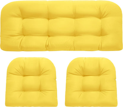 Wicker Chair Cushions, Waterproof Outdoor Loveseat Cushions for Patio Furniture, Tufted Wicker Furniture Cushions, 1 Loveseat and 2 U-Shaped Cushions, Grey