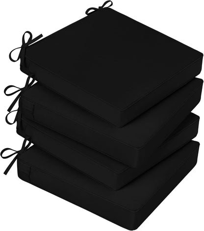 Basic Beyond Outdoor Chair Cushions for Patio Furniture, Waterproof Outdoor Seat Cushions Set of 4 19 x 19, Patio Chair Cushions Set of 4 with Ties and Handle, Navy Blue