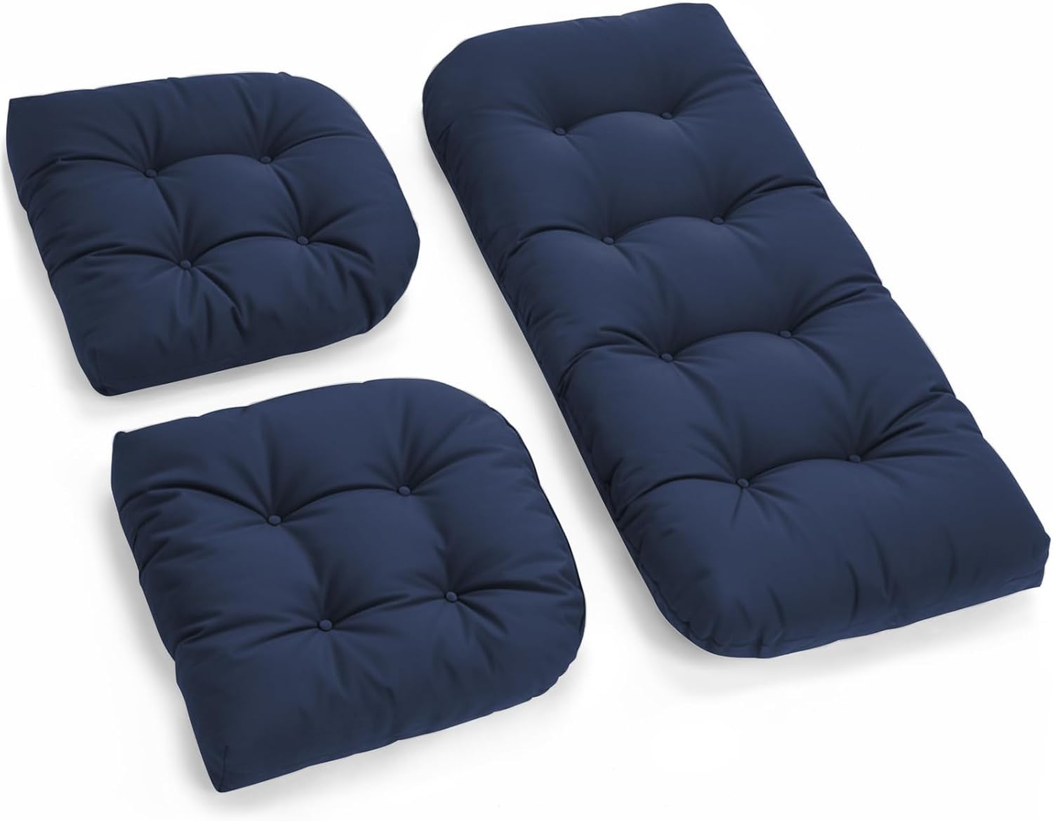 All Weather Outdoor Wicker Chair Cushions of 3 Pieces, Waterproof Outdoor Wicker Chair Cushion for Patio Furniture Loveseat Settee Bench, 1 Loveseat and 2 U-Shaped Thickened Cushions, Blue