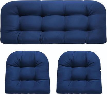 Wicker Chair Cushions, Waterproof Outdoor Loveseat Cushions for Patio Furniture, Tufted Wicker Furniture Cushions, 1 Loveseat and 2 U-Shaped Cushions, Grey