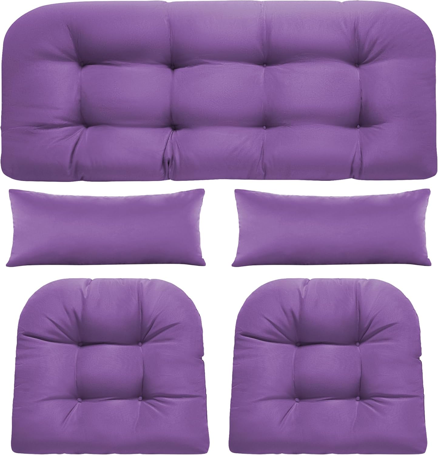 Wicker Chair Cushions of 5 Pieces, Waterproof Outdoor Loveseat Cushion for Wicker Furniture, 1 Love Seat Cushion, 2 U-Shape and 2 Lumbar Pillows for Patio Furniture (Cream)