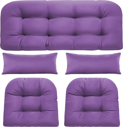 Wicker Chair Cushions of 5 Pieces, Waterproof Outdoor Loveseat Cushion for Wicker Furniture, 1 Love Seat Cushion, 2 U-Shape and 2 Lumbar Pillows for Patio Furniture (Cream)