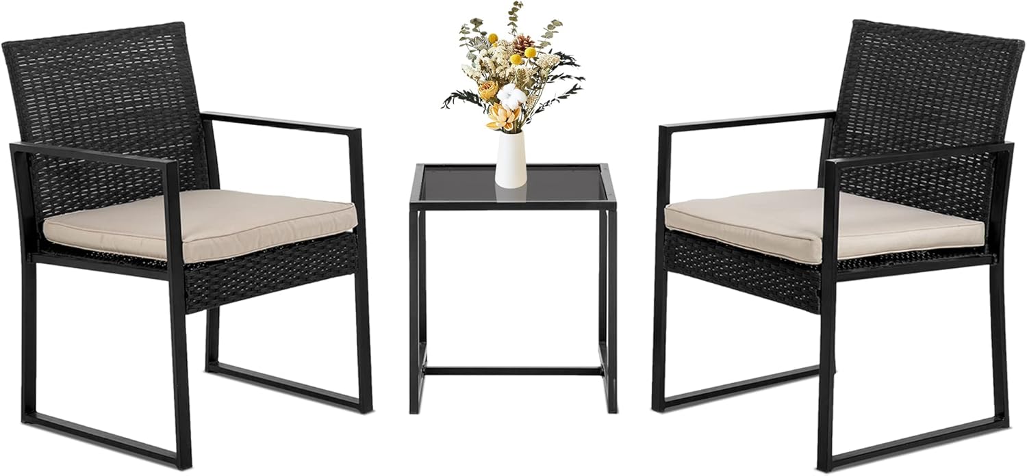 FDW | 4-Piece Patio Furniture Set | Black | Outdoor Wicker Furniture with Coffee Table | Modern Rattan Chairs Conversation Set | Outdoor Seating | Weather-Resistant | for Porch, Garden, Lawn