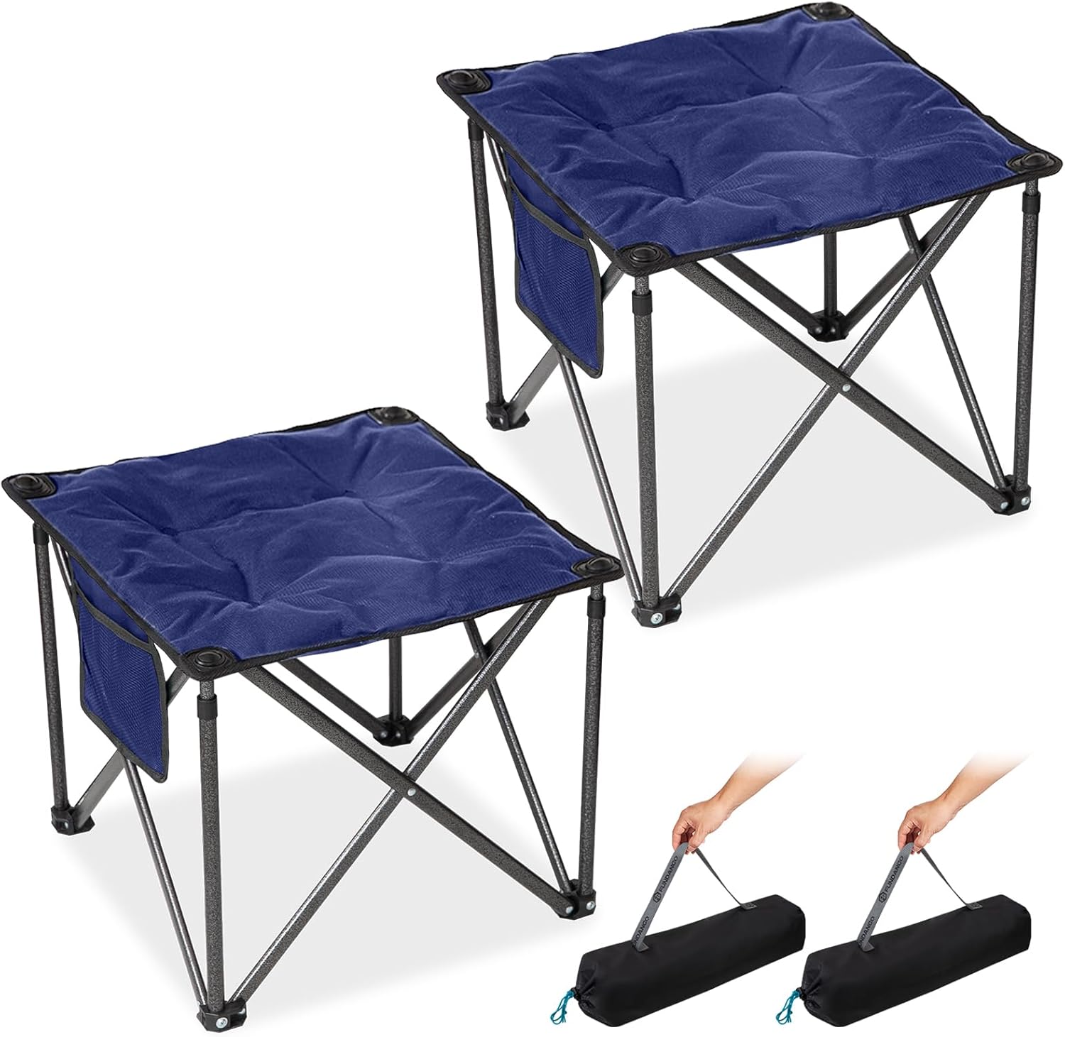 FUNDANGO Folding Camping Stool, 2 Pack 18.1 Inch Oversized Foot Rest 440 Lbs Heavy Duty Portable Padded Stools Seat Anti-Slip Foots & Carry Strap for Fishing Outdoor Lawn Travel (Grey)