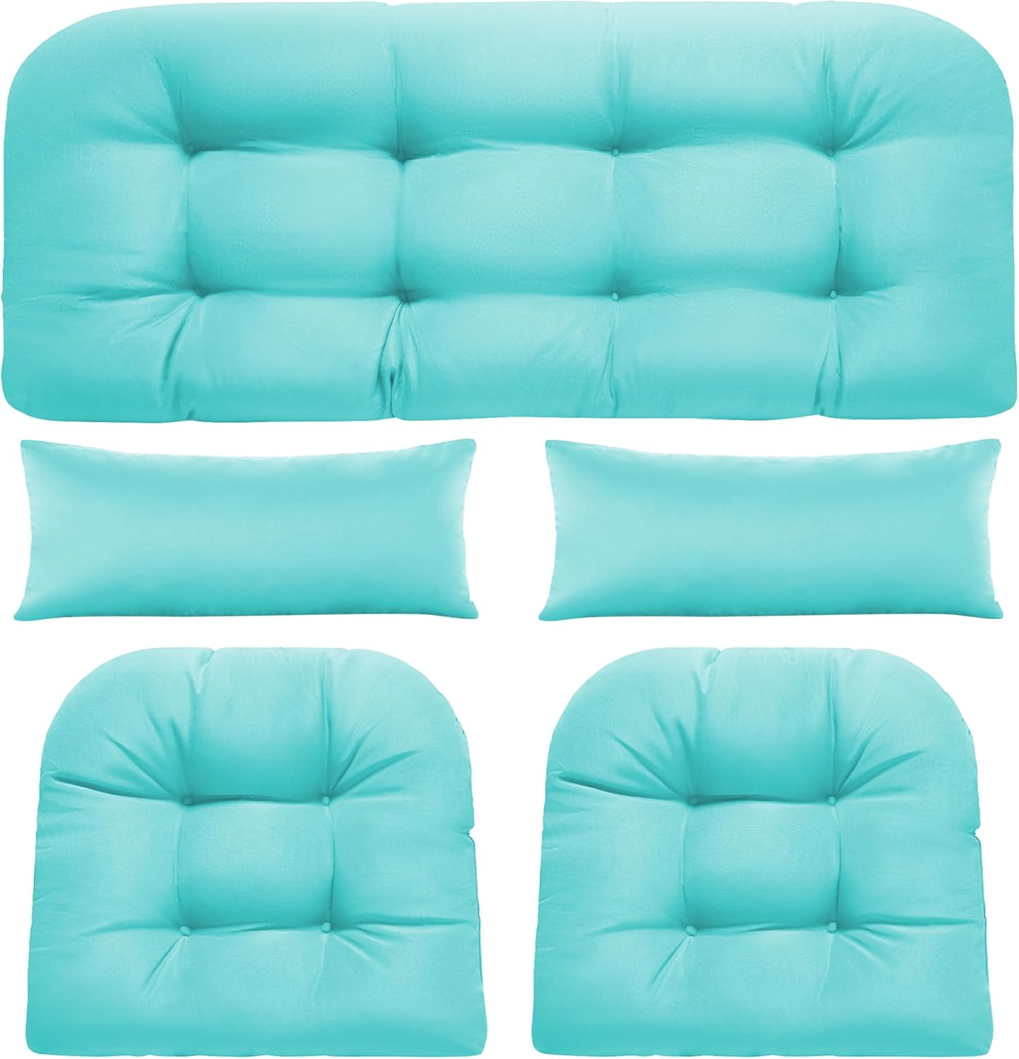 Wicker Chair Cushions of 5 Pieces, Waterproof Outdoor Loveseat Cushion for Wicker Furniture, 1 Love Seat Cushion, 2 U-Shape and 2 Lumbar Pillows for Patio Furniture (Cream)