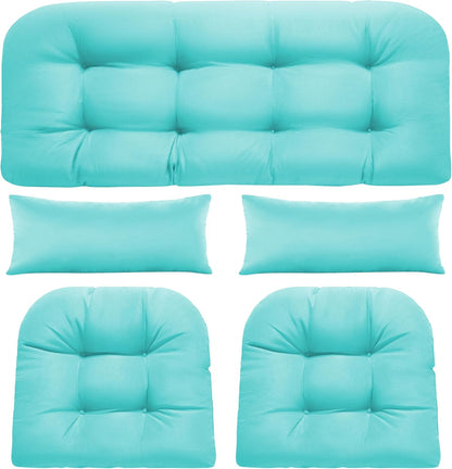 Wicker Chair Cushions of 5 Pieces, Waterproof Outdoor Loveseat Cushion for Wicker Furniture, 1 Love Seat Cushion, 2 U-Shape and 2 Lumbar Pillows for Patio Furniture (Cream)