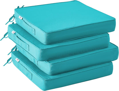 Outdoor Chair Cushions Set of 4,Waterproof Outdoor Seat Cushions for Patio Furniture,Patio Chair Cushion with Handle and Ties, Square Out Door Chair Pads,19" x 19" x 3", Forest Green